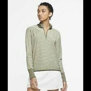Nike Dri Fit UV Ace Striped Quarter Zip Golf Top Olive Green Women CK5860-222